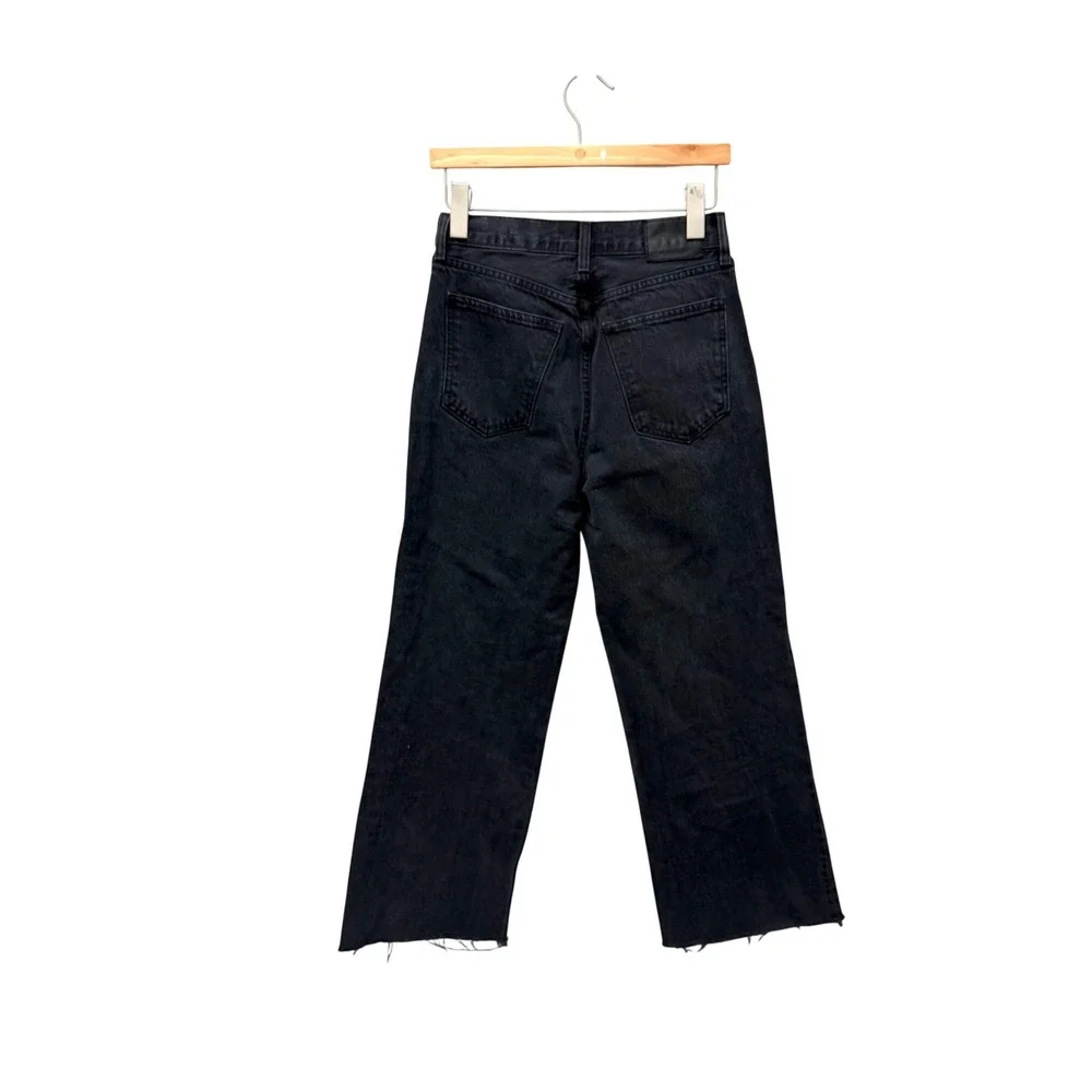 Denim Forum‎ The Farrah Hi-Rise Wide Leg Jeans Black Raw Hem Size 26
